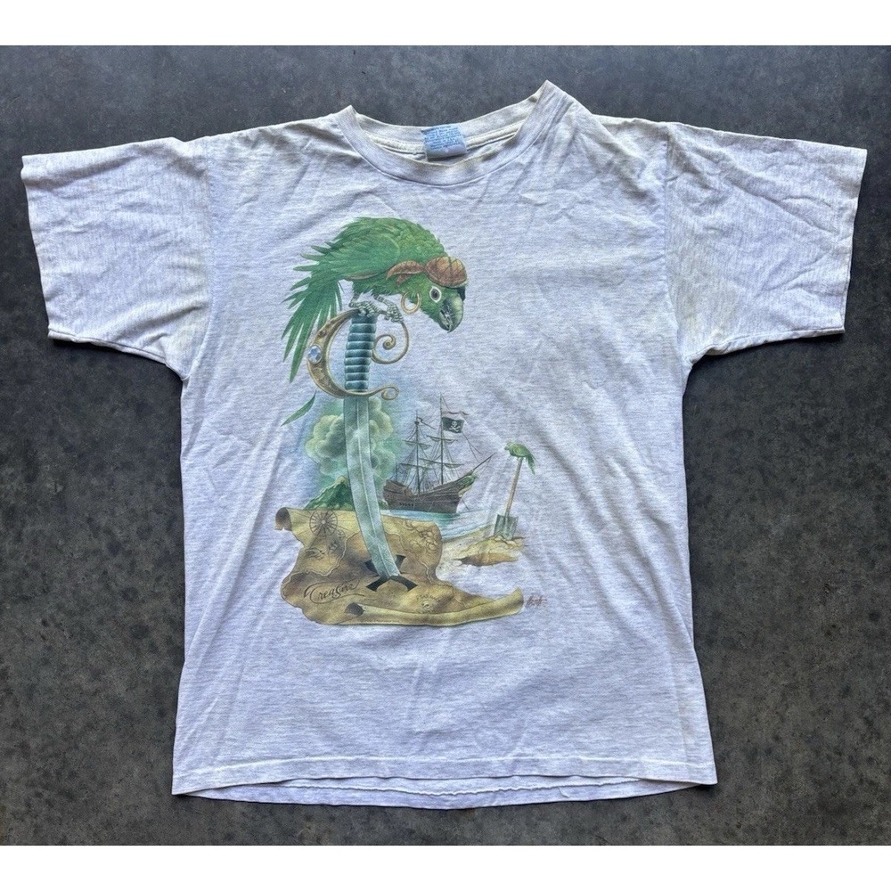 VTG 90s 1991 Parrots Of The Caribbean T Shirt Single Stitch Parody Tee Large